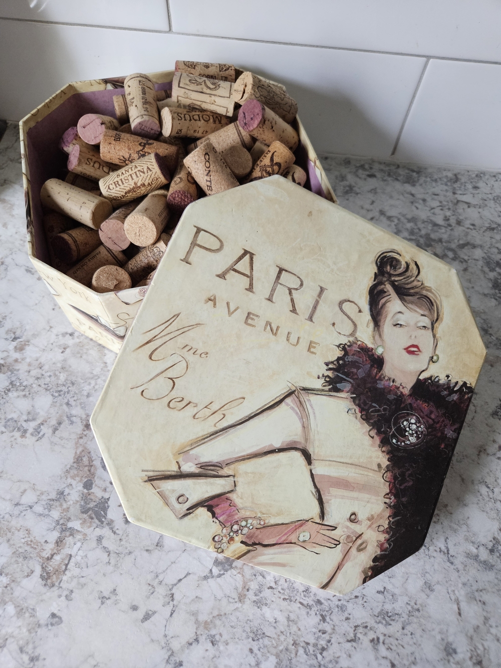 Paris Avenue Decorative Octagonal Jewelry or Trinket Box - Cream & Pink